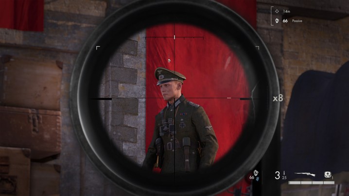 A Nazi appears in a sniper scope in Sniper Elite: Resistance.