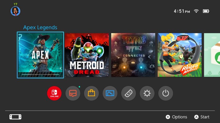 Home screen with game downloading on Nintendo Switch.