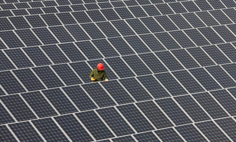 Man inspecting solar panels.