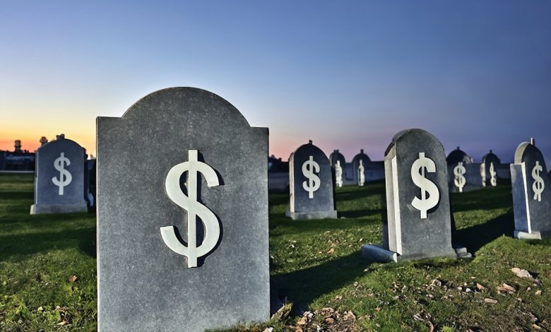 Graveyard graves with dollar signs