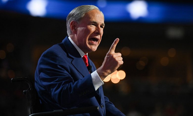 Greg Abbott speaks at podium