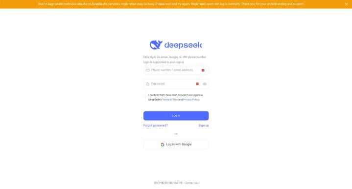 DeepSeek temporary sign up ban