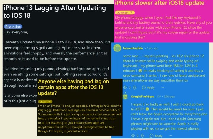 Complaints documenting problems faced by iPhone users after installing iOS 18.