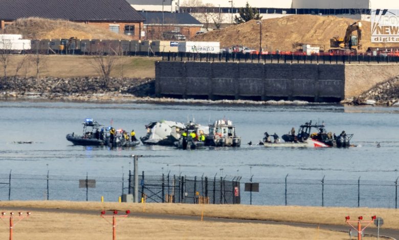 Search efforts in DC after a collision between an American Airlines jet and a U.S. Black Hawk helicopter