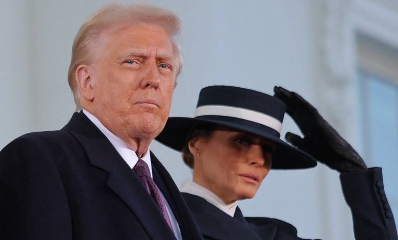 U.S. President-elect Donald Trump and his wife Melania Trump look on as they meet with U.S. President Joe Biden and first lady Jill Biden