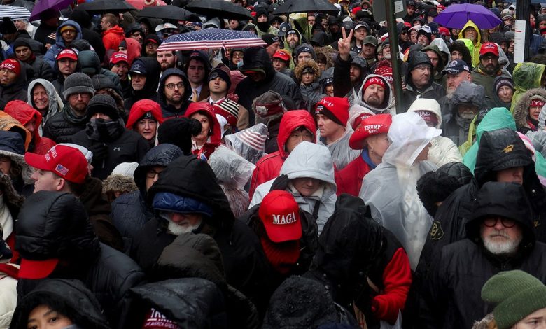 Trump supporters gather outside Capital One Arena on Jan. 19