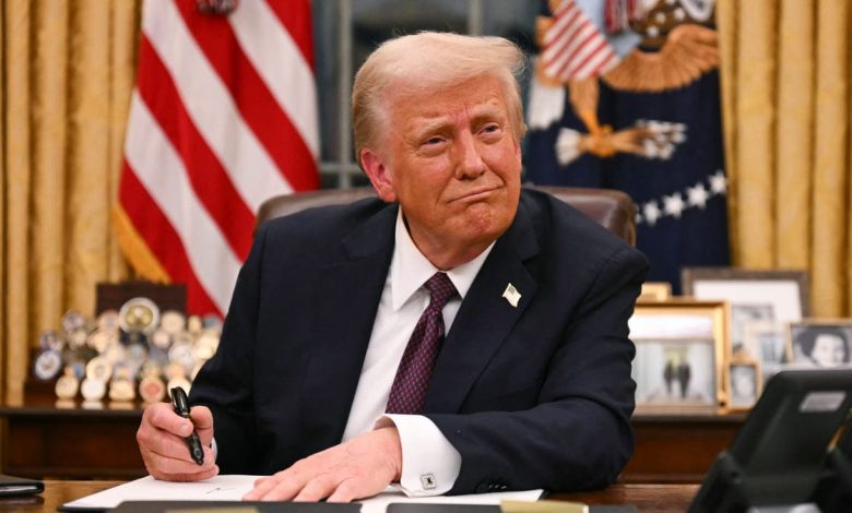 Trump at desk in Oval Office closeup shot