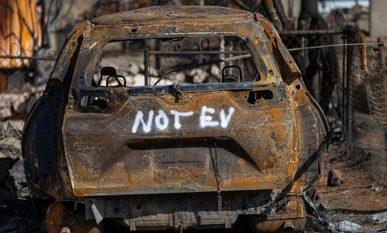 Burned car marked as not containing an electric battery