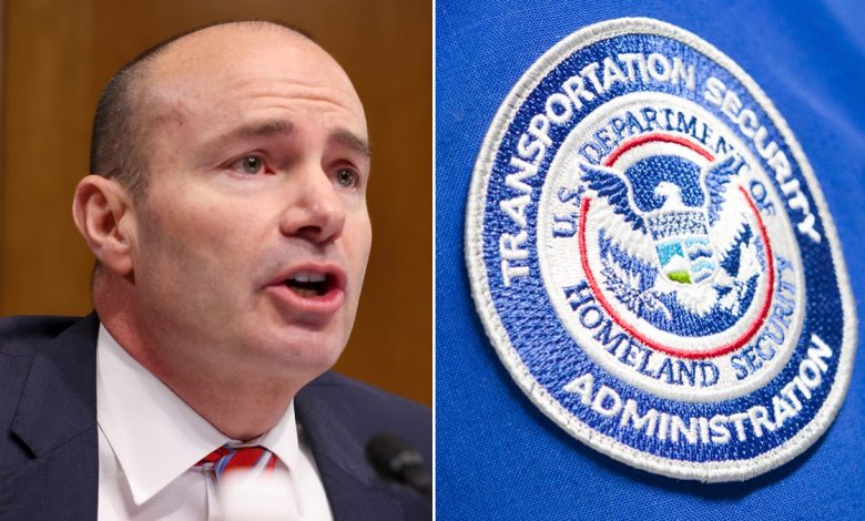 Left: Sen. Mike Lee; Right: TSA patch