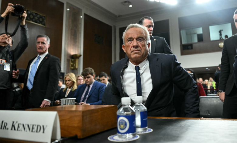 US Secretary of Health and Human Services nominee Robert F. Kennedy Jr. takes his seat as he arrives during a Senate Finance Committee hearing on his nomination to be Health and Human Services Secretary, on Capitol Hill in Washington, DC, January 29, 2025. 