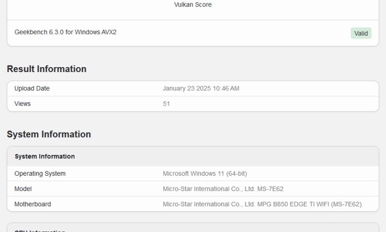 Nvidia RTX 5080 Geekbench Vulkan benchmark score (unverified)