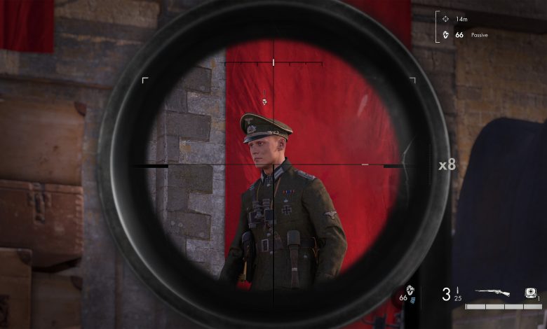 A Nazi appears in a sniper scope in Sniper Elite: Resistance.