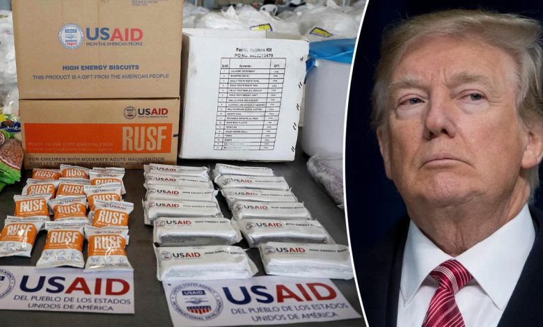 USAID food split image with President Trump