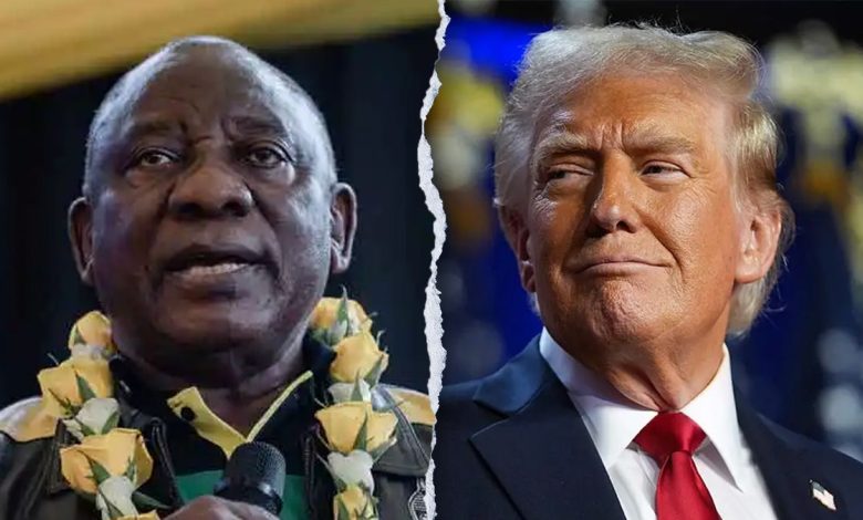 split photo of Ramaphosa, trump