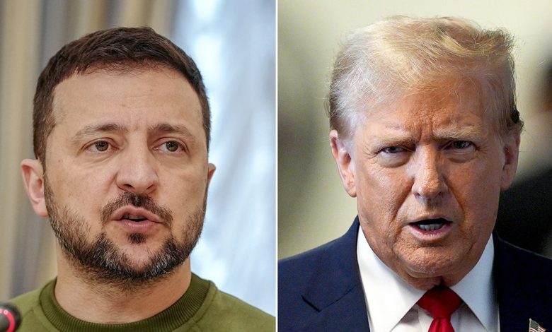 split photo of zelenskyy and trump