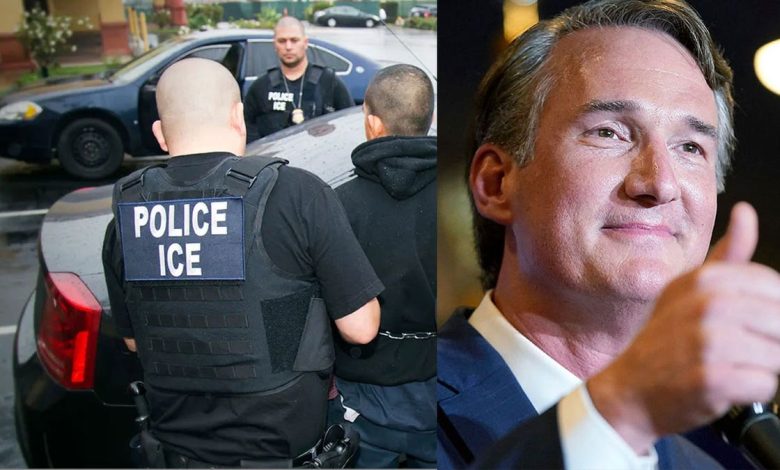 ICE agent arrest, left; right: Gov. Youngkin