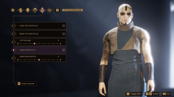 The Dune: Awakening character creator.