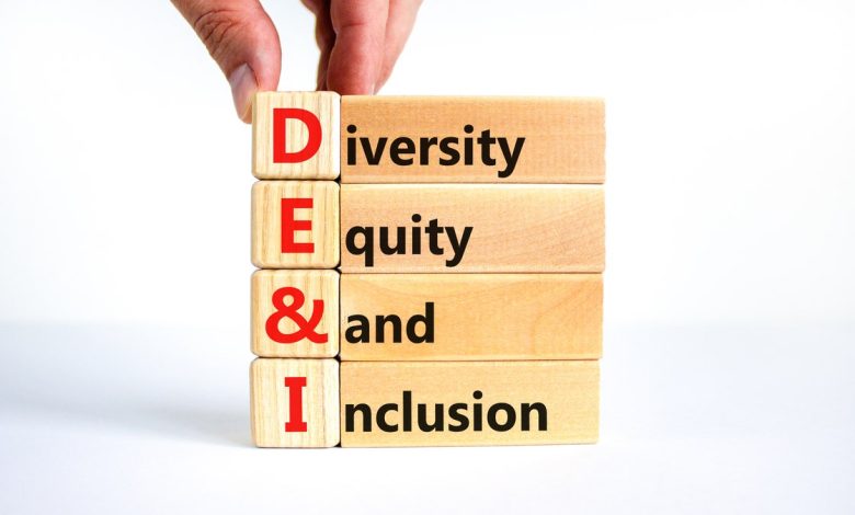 DEI, diversity, equity and inclusion on wooden cubes