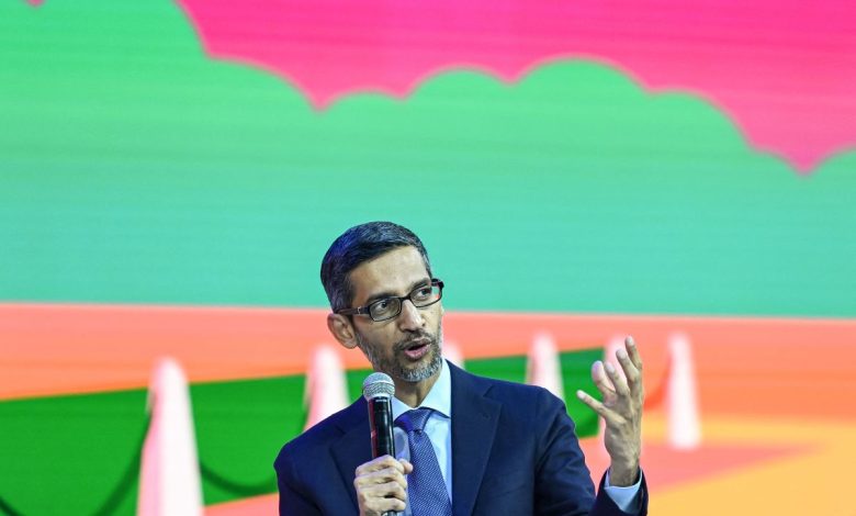 Sundar Pichai, CEO of Google Inc. speaks during an event in New Delhi