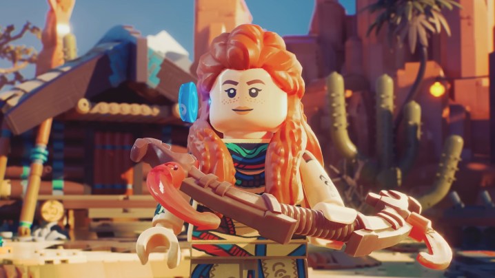 Aloy holds a bow in Lego Horizon Adventures.