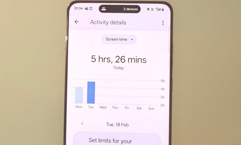 Screen time stats on an Android phone.