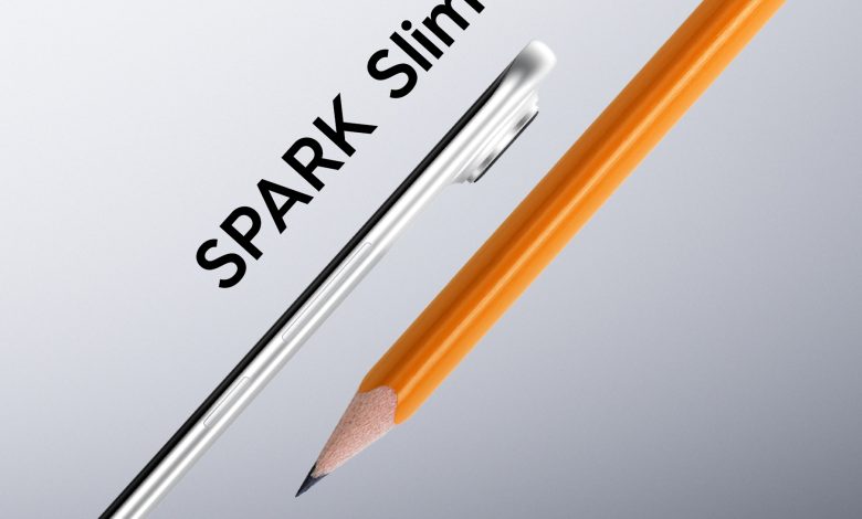 Side profile of Tecno Spark Slim compared with a pencil.