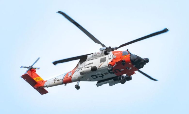 a U.S. Coast Guard Sikorsky MH-60T Jayhawk helicopter in flight