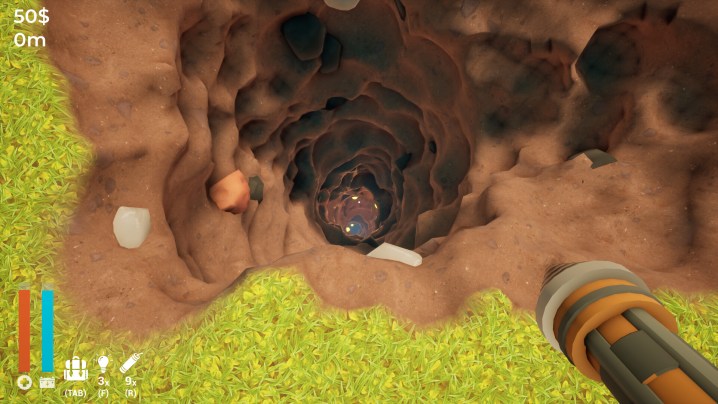 A character peers into a hole in A Game About Digging a Hole.