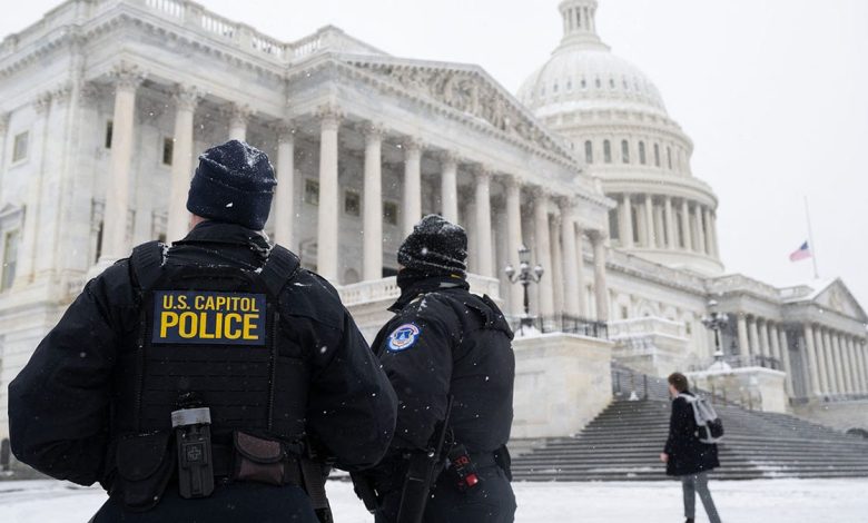 Capitol police officers outside the Capitol building