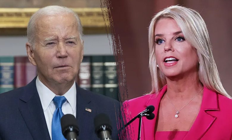 A split of Joe Biden and Pam Bondi