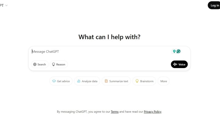 OpenAI ChatGPT search on the chatgpt.com mainpage.