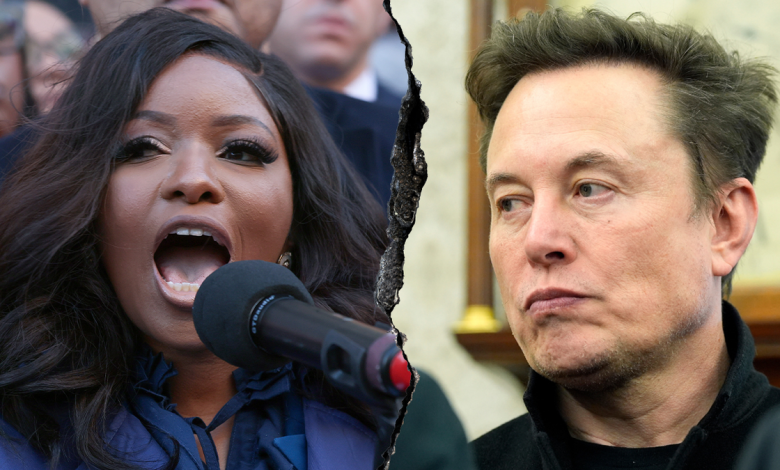 Rep. Jasmine Crocket pictured in split image with billionaire Elon Musk