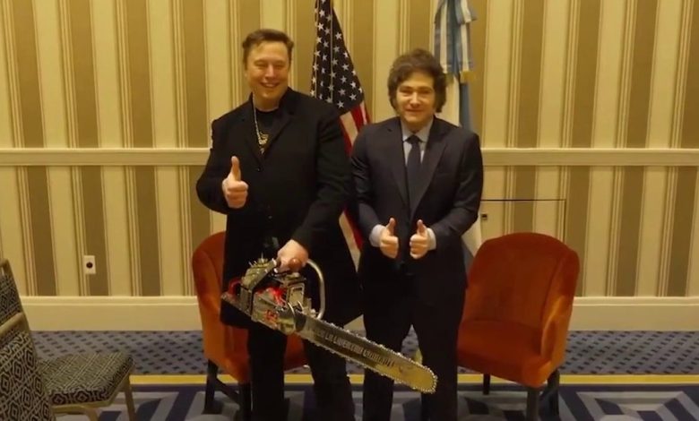 Musk and Milei at CPAC with chainsaw