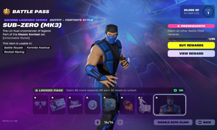 Fortnite Sub-Zero skin in Battle Pass