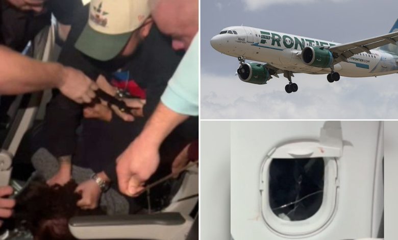 Unruly passenger, broken window, Frontier Airlines