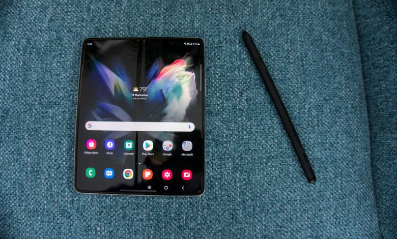 Samsung Galaxy Z Fold with stylus.