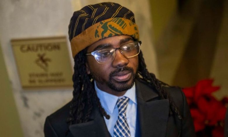 WASHINGTON, DC - DECEMBER 16: Councilmember Trayon White speaks to the media following the City Council Ad Hoc Committee voting to recommend him for expulsion amid bribery allegations in Washington, DC on December 16, 2024. (Photo by Craig Hudson for The Washington Post via Getty Images)