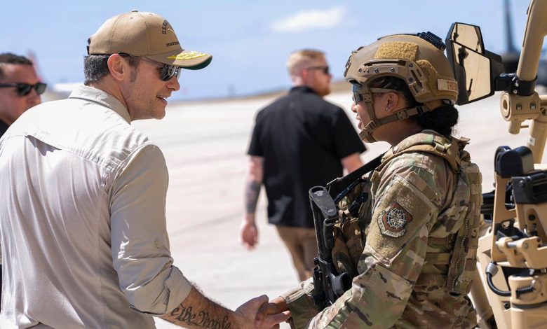 Defense Secretary Pete Hegseth seen greeting troops at Guantanamo Bay, Cuba.