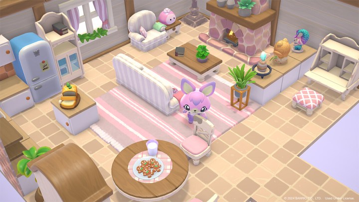 A character decorates a home in Hello Kitty: Island Adventure.