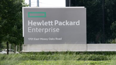 a photo of a sign outside the Hewlett Packard Enterprise headquarters in Spring, Texas, US in 2023.