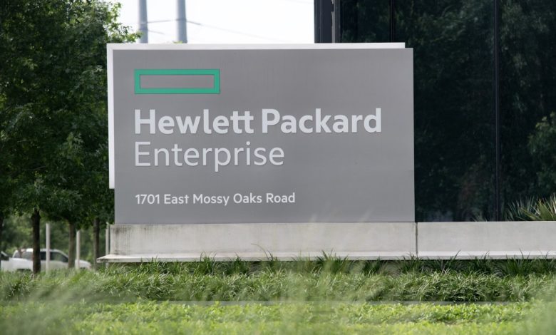 a photo of a sign outside the Hewlett Packard Enterprise headquarters in Spring, Texas, US in 2023.