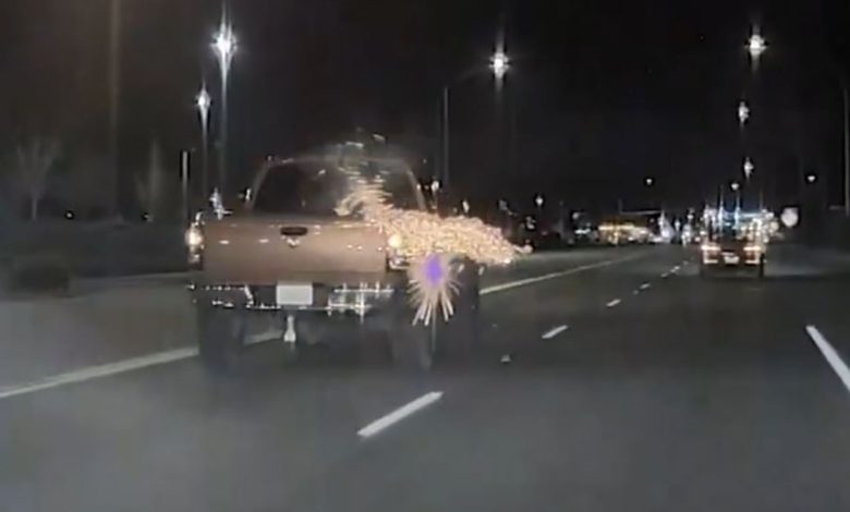 fireworks launching from pickup truck