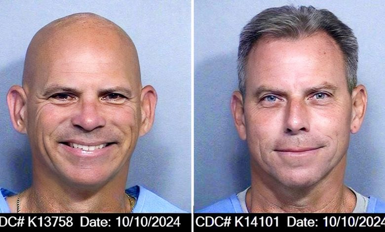 Erik with graying hair and Lyle Menendez, bald, in their most recent mugshots