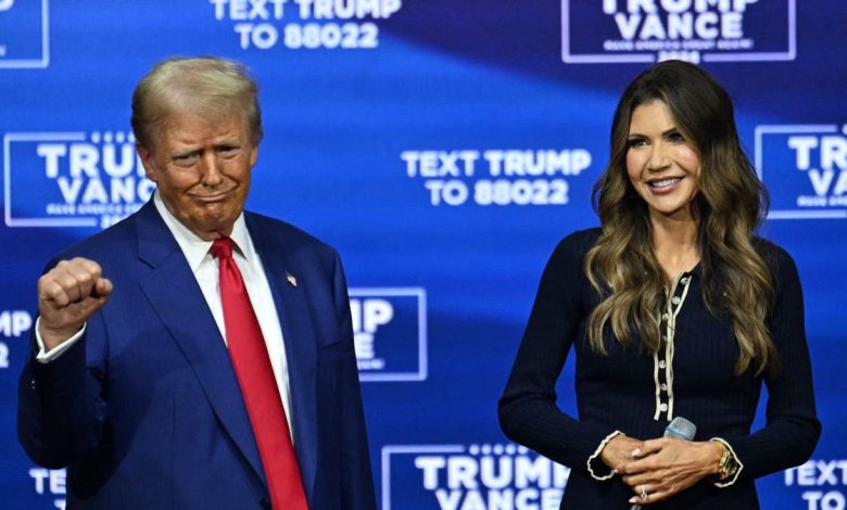 President Donald Trump attends a town hall, moderated by then South Dakota Governor Kristi Noem,