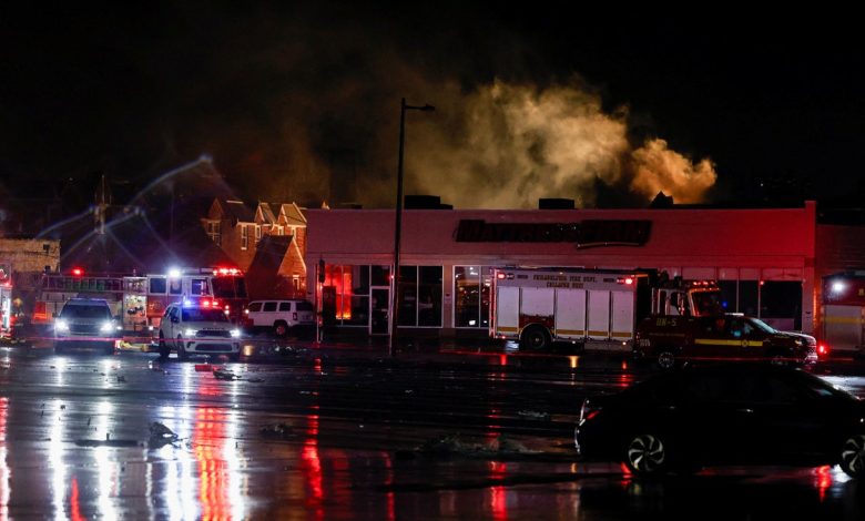 A fire breaks out at a mall after a plane crashes into it in Philadelphia