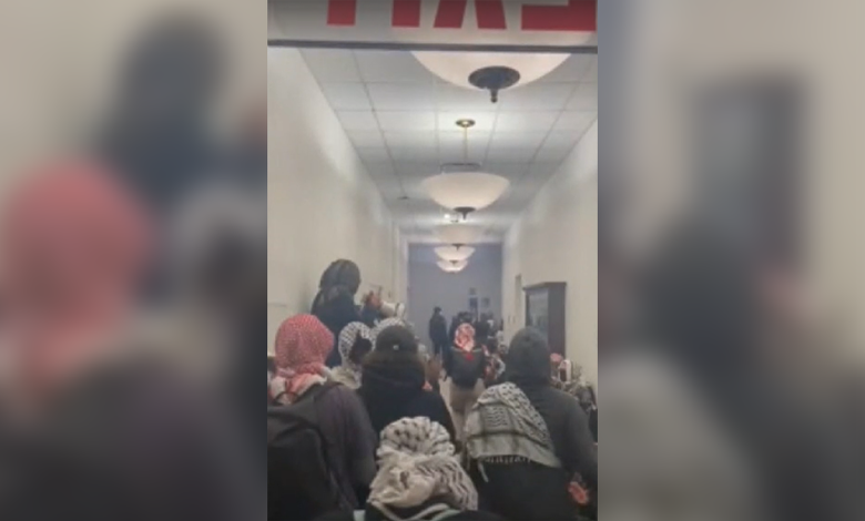 group of protesters at Barnard College