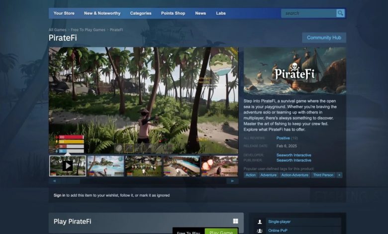 A screenshot of the PirateFi Steam page.