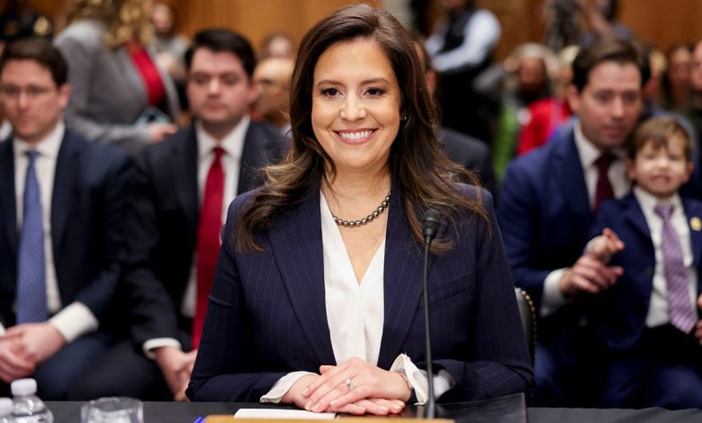 Representative Elise Stefanik, a Republican from New York and US ambassador to the United Nations (UN) nominee for US President Donald Trump, arrives for a Senate Foreign Relations Committee confirmation hearing