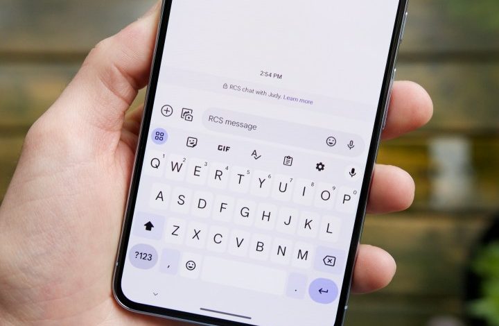 Google Messages app on a Pixel 8 Pro, showing an RCS Chat message thread.