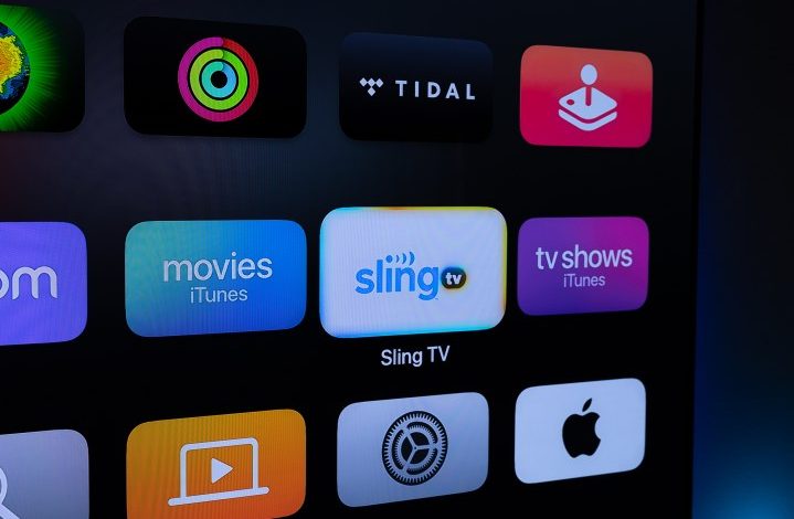 Sling TV app icon on Apple TV.